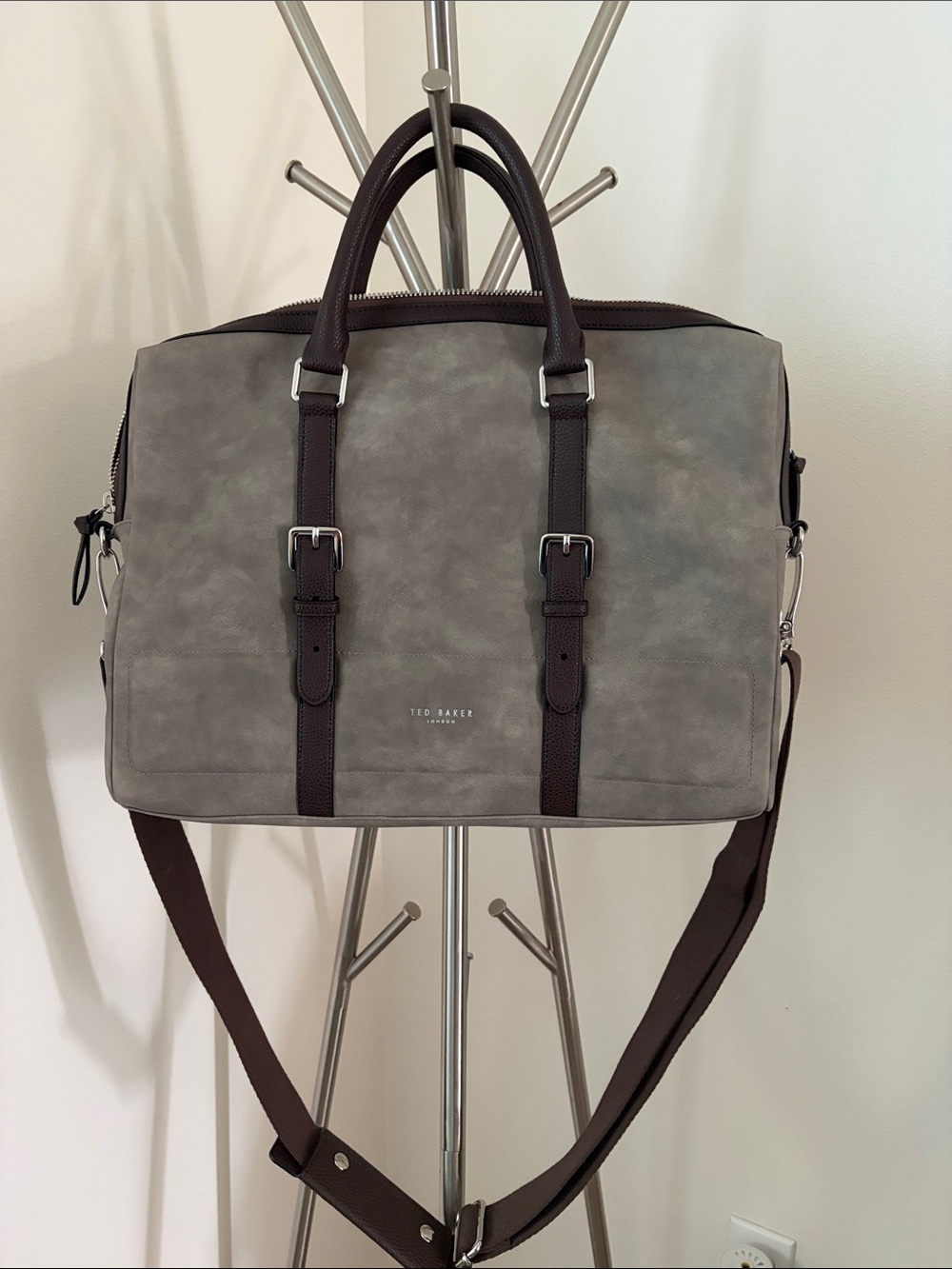 Ted Baker Gray Duffel with Dark Brown Trim